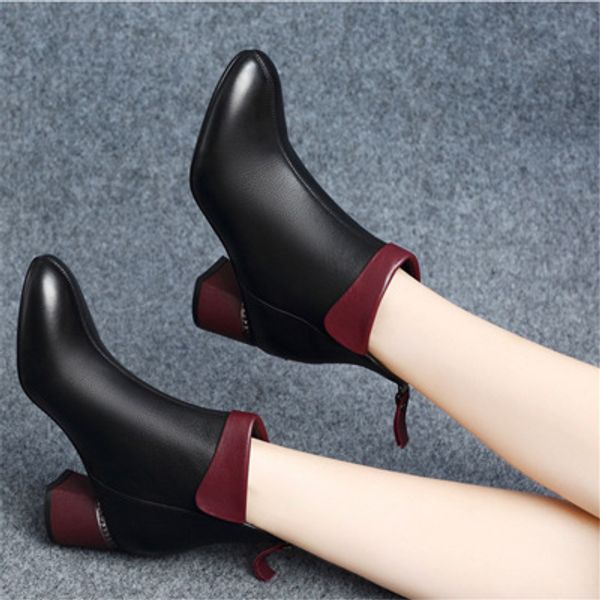 

new women boots 2019 autumn high heels women ankle shoes size 35-40 spring boots fashion office leather, Black