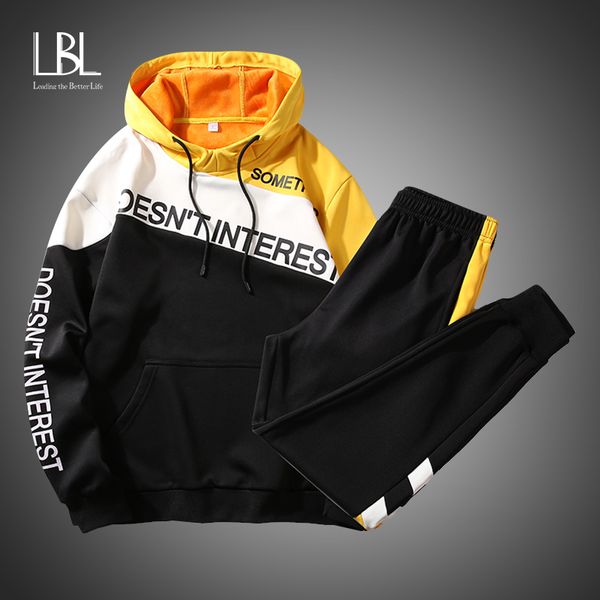 

men's hoodies & sweatshirts fashion patchwork casual pullover men 2021 harajuku streetwear hip hop oversized cotton couple 2pcs sweatsh, Black