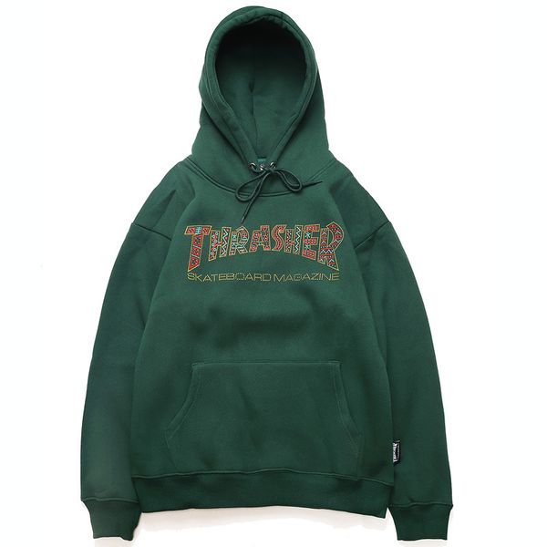 

Балахон Мужская Европа и Америка Чистый красный Thrasher хлопок письмо Плюс бархат Толстовка Толстовка моды отдыха Хип-хоп пуловер новый стиль