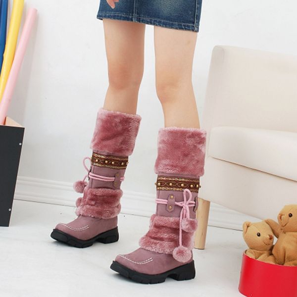 

sailing lu women boots faux fur winter boots ladies lace-up bootie warm footwear platform flats shoes female cute booten xwx7071, Black