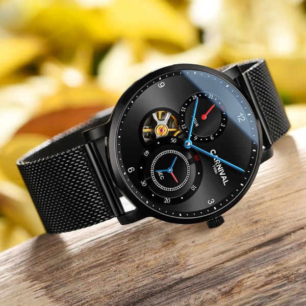 

fashion tourbillon mechanical watches carnival 2019 automatic watch men small second dial 24 hours display sapphire montre homme j190706, Slivery;brown