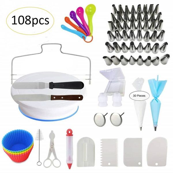 

108 piece cake decorating supplies turntable piping tip nozzle pastry bag set diy cake baking tool