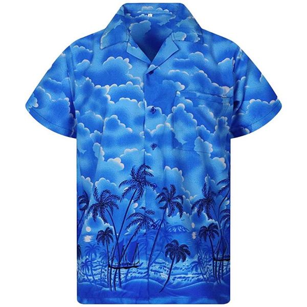 

chamsgend short sleeve male shirt polyster men's blouse summer casual button hawaiian shirt print beach quick dry blouse, White;black