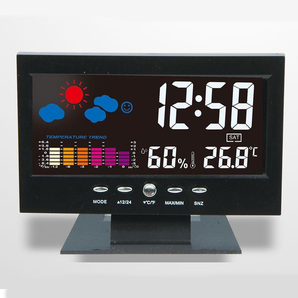 

digital lcd colorful backlight alarm clock weather forecast temperature humidity date