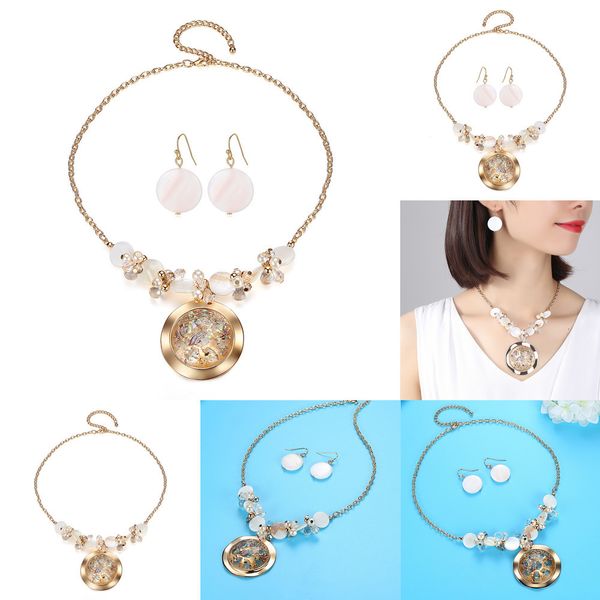 

alloy pendeloque cut round string of beads necklace earrings wedding engagement jewelry set for women female jewelry retro masonic crystal, Silver