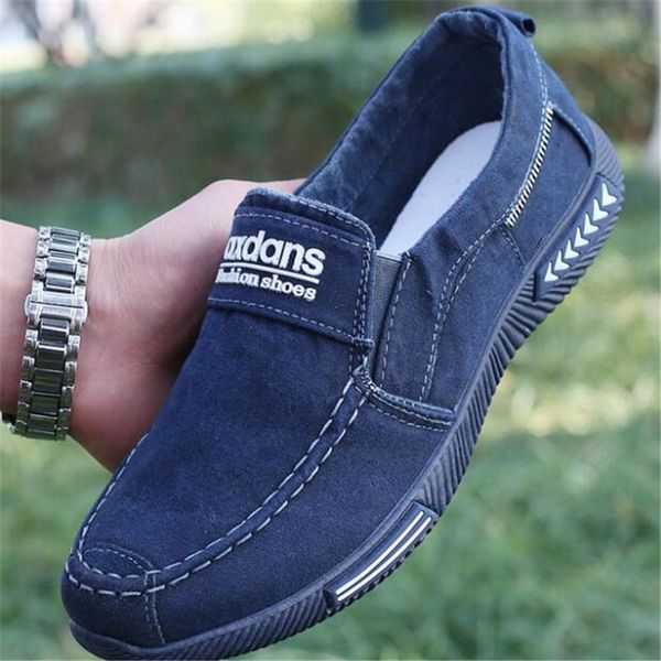 

fashion denim men canvas shoes male summer mens sneakers slip on casual breathable shoes loafers chaussure homme blue size 44, Black