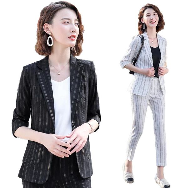 

new 2020 casual black blazer for women business suits with pant and jacket sets ladies work wear clothes suits set 2 pieces, White;black