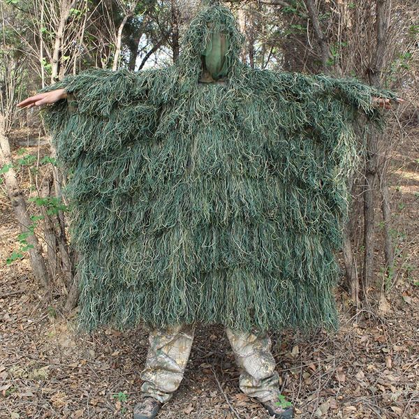 

men outdoor hunting ghillie suit ghillie clothes men camouflage hunting gilley suit outdoor jungle cloak poncho, Camo