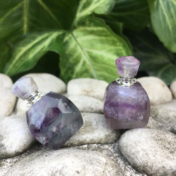 

natural purple stone silver metal perfume bottle essential oil diffuser necklace bottles jewelry necklace
