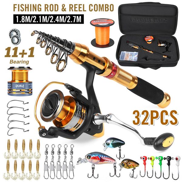 

32 шт./компл. телескопическая удочка и катушка комбинированный спиннинг Полюс + приманки джиги полный комплект