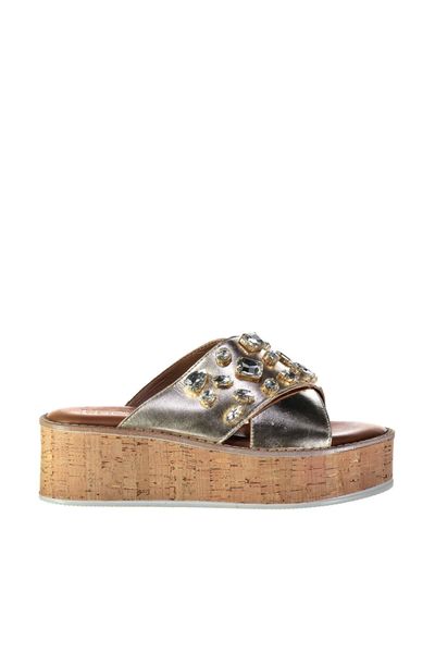 

pearl genuine leather gold women 's slippers 120130005417