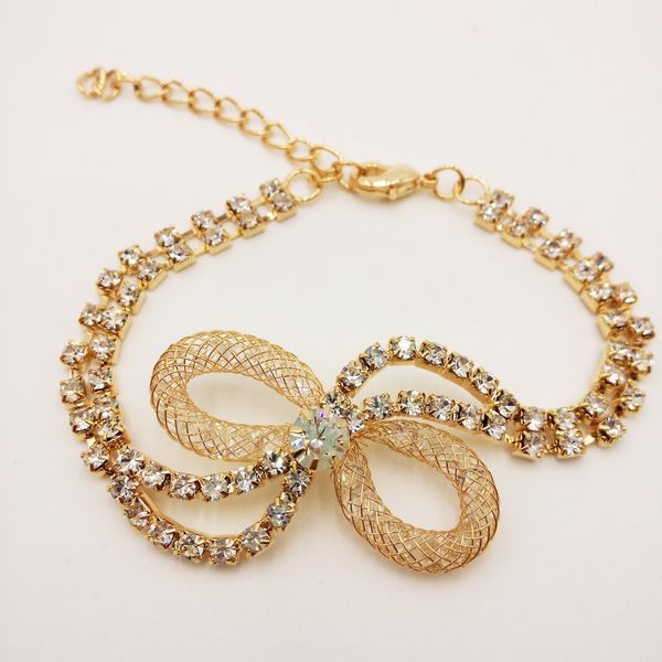 

street shoot fashion luxury shining crystal big bowknot bracelet women, Black
