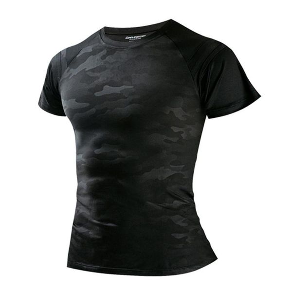 

men sport running shirts quick-drying training short-sleeved fitness t-shirt black camouflage cold fabric quick dry t shirt, Black;blue