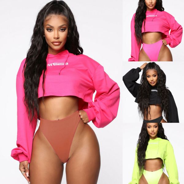 

осень сексуальное вскользь женская толстовка толстовка письмо печать hooded short сыпучие crop top спортивный танец пуловер tops s-xl, Black