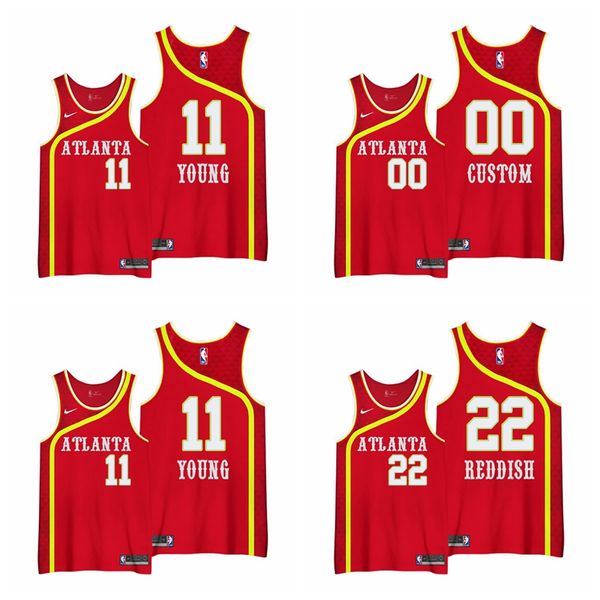 

custom men nba atlanta hawks trae young 22 cam reddish red city 2nd special edition basketball jersey, Black;red