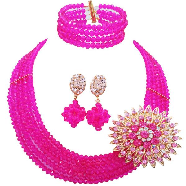 

оптовые продажи классической моды нигерии обручальные африка beads комплект ювелирных изделий hot pink ожерелье браслет свадебные украшения, Black