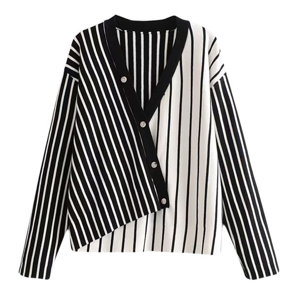 

fashion sweater women 2018 autumn winter stripe knitted sweater v neck long sleeve striped knit cardigans sweaters, White;black
