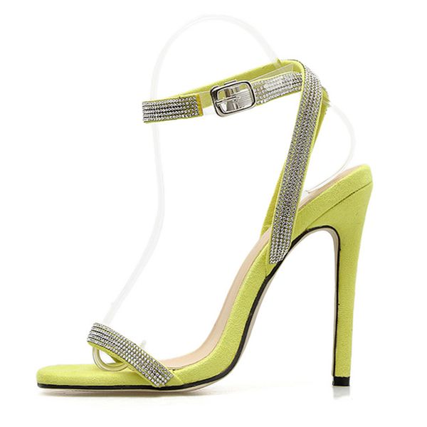 

2020 women prom classic sandals .5cm high heels neon yellow valentine pumps strap crystal glitter dress gladiator shoes, Black