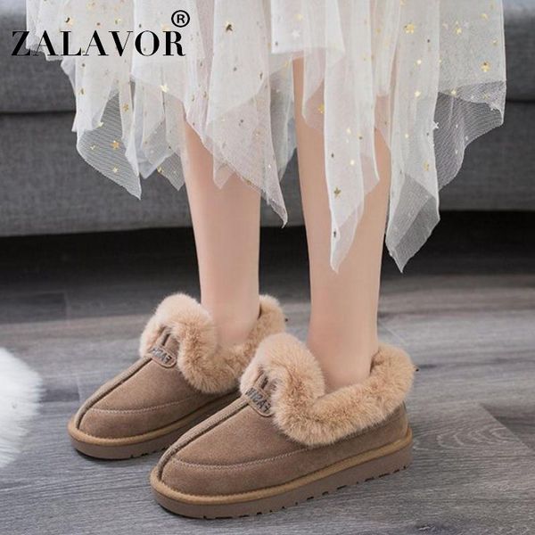 

zalavor women ankle snow boots winter add plush flats shoes women comfort thicken fur cotton footwear short boots size 35-40, Black