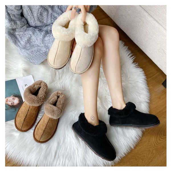 

cozy snow boots wool slippers home package with comfortable men and women couple fur large size shoes mother pregnant women shoe, Black