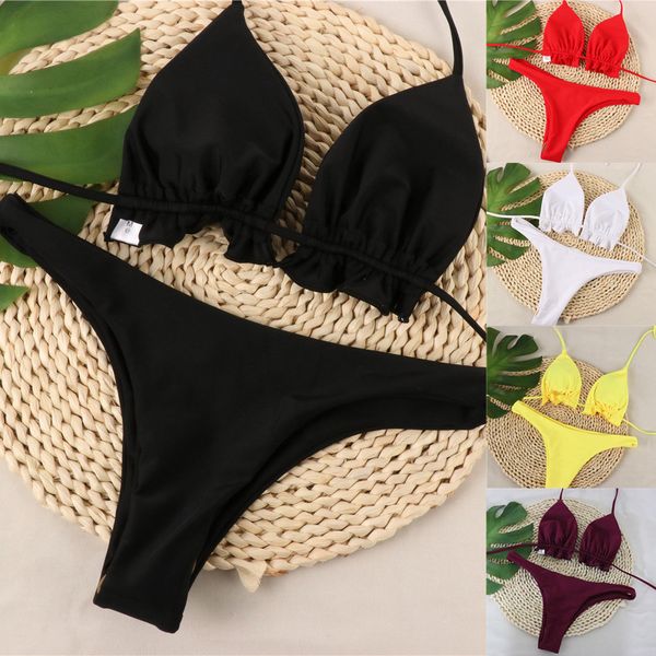 

women bandage bikini set 2019 push-up brazilian swimwear solid thong beachwear swimsuit high waist trajes de bano#0