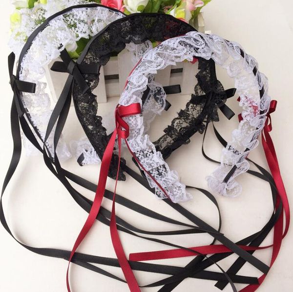 

lolita girls lace ribbon tassels headband xmas hair hoop cosplay dressed up anime waitress maid devil hairband cos costume prop