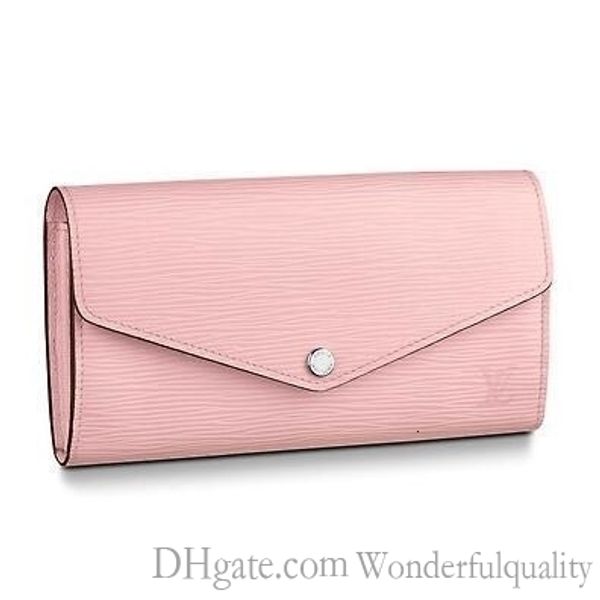 

m61216 sarah wallet water ripple pink real caviar lambskin chain flap bag long chain wallets key card holders purse clutches evening
