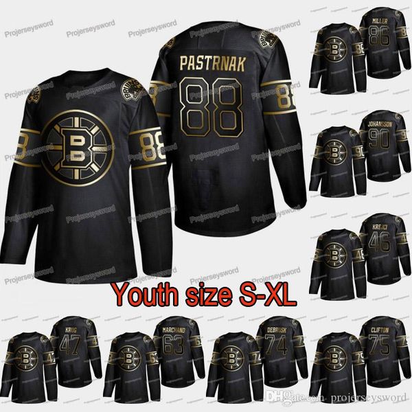 

Youth Boston Bruins David Pastrnak 2019 Golden Edition Jersey Danton Heinen Steven Kampfer Matt Grzelcyk Jake DeBrusk Connor Clifton