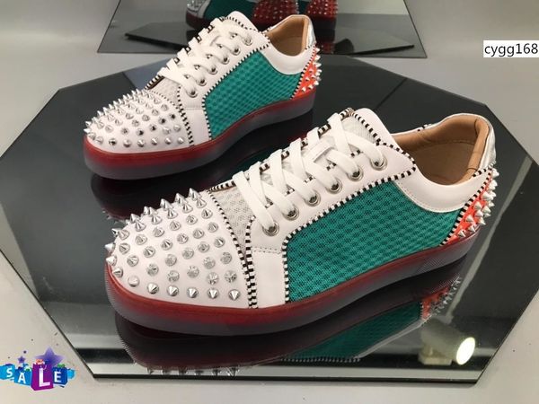 

classic high red bottom sneakers shoes white black spikes genuine leather women,men casual walking prefect leisure flats size 35-47 1