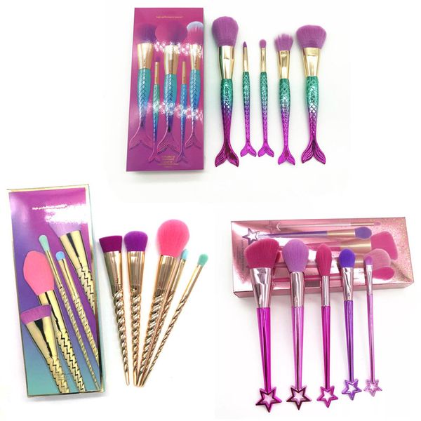 

brand makeup brushes sets cosmetics brush 5 pcs kits bright colors mermaid make up brush tools powder contour brushes dhl hot