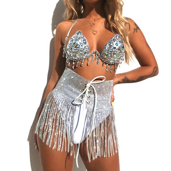 

skirts rhinestone skirt mesh fringe tassel belt shiny crystal wedding female silver women straps accessories, Black