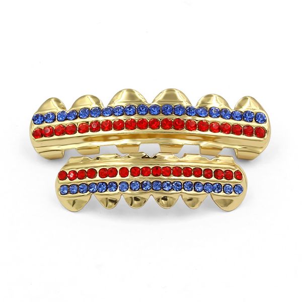

golden bling teeth set czekh color diamond hiphop gold-capped teeth set, Black