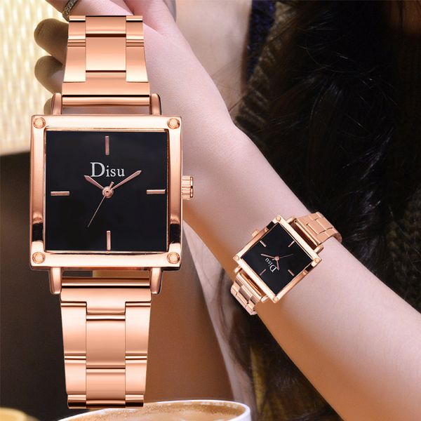 

women steel band watches women quartz watch square dial steel strip luxury dress watch quartz wrist 11.18, Slivery;brown