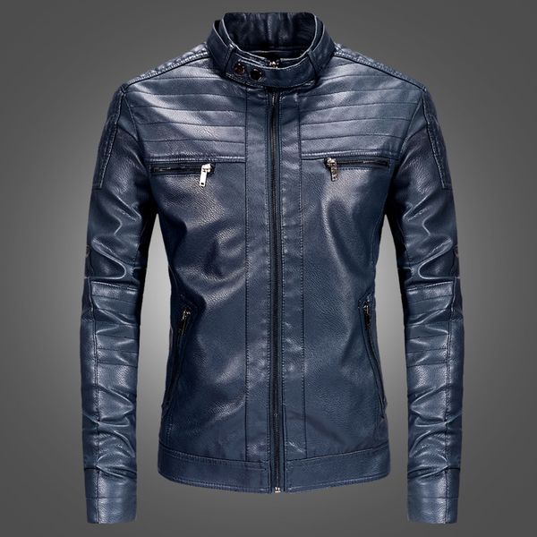 

leather wholesale , men's casual jacket collar , fashion solid color plus velvet thick pu leather men motorcycle men's, Black