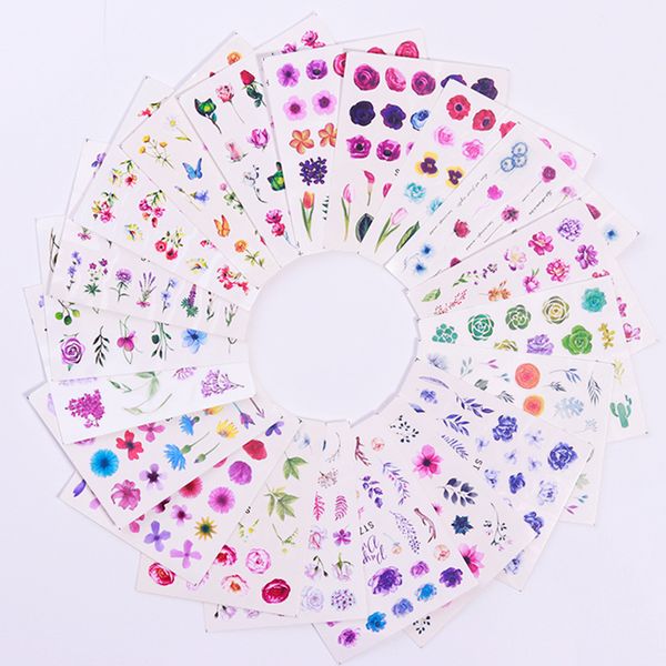 

1 sheet colorful nail water decals cactus butterfly flower beauty flowers mixed pattern transfer sticker nail art decoration, Black
