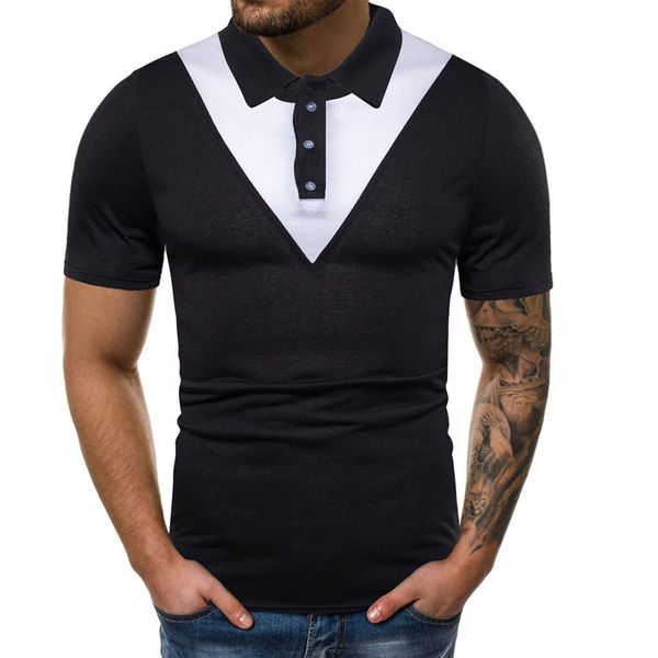 

men's striped splicing pattern casual fashion lapel short sleeve shirt smart casual contrast color breathable men shirt, White;black