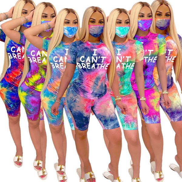 

женщины tracksuit я не могу дышать короткими рукавами футболка шорты маска трехкомпонентную костюм костюмы tie-краситель gradient спортивный, White