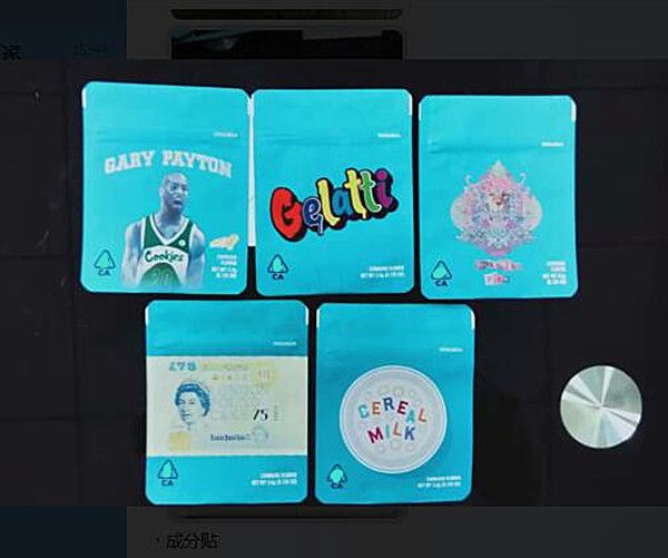 

COOKIES California 3.5g Майларовых восковые Сумки 420 Упаковки Gelatti Cereal Молоко Пэйтон Печенье мешок с кодом и наклейками