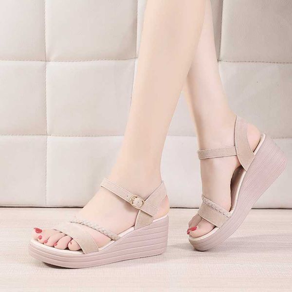 

all-match beige heeled sandals velvet shoes clear heels wedge muffins shoe 2020 summer black women's on female fashion