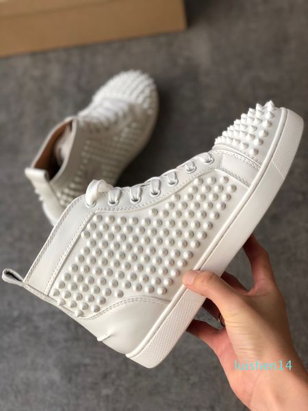 

2020 designer sneakers junior suede studded spikes shoes flat trainers red bottom shoes high silver spiked men shoe al14, Black