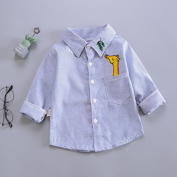 

children spring and autumn new style deer embroidery polo collar long sleeve shirt infants stripes cardigan, White;black