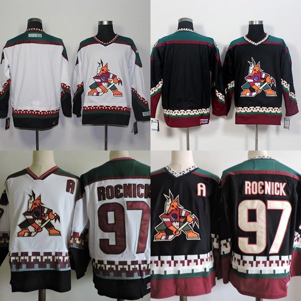 

Mens Phoenix Coyotes 97 Jeremy Roenick Vintage Jersey 100% Stitched Arizona Black Classic White 1998 CCM Retro Hockey Jerseys