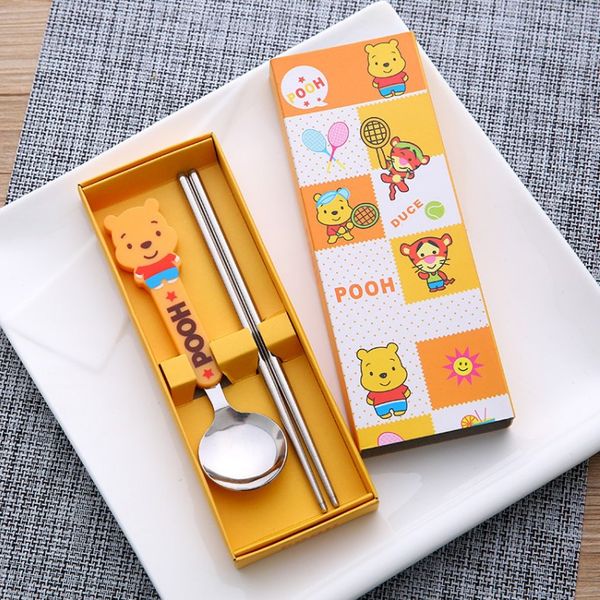 

portable tableware set cute cartoon material handle children's anti-ironing stainless steel chopsticks spoon gift box