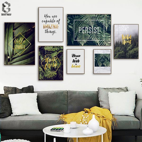 

paintings nordic canvas painting modern prints plant leaf quotes art posters green wall pictures living room unframed poster
