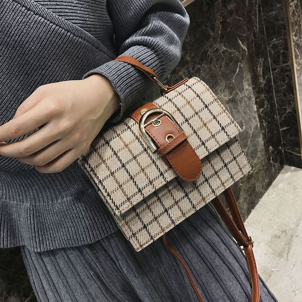 

women plaid tote bag girl new simple retro woolen diagonal cross small shoulder bag business travel storage purses handbag