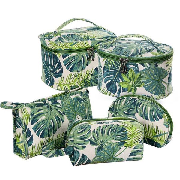 

women make up canvas storage bag leaves pattern toiletry organizer cosmetic makeup bags travel wash bag five shape 1pcs