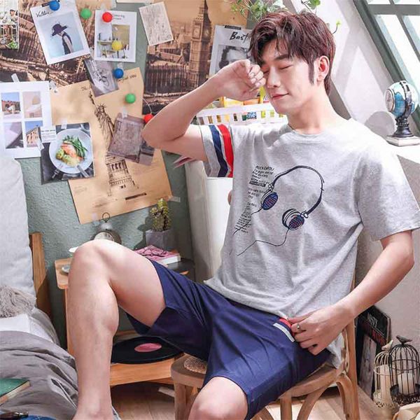 

2020 summer new cotton pajamas men's short sleeve pajamas men's fattening knitted cotton comfortable home suit, Gray