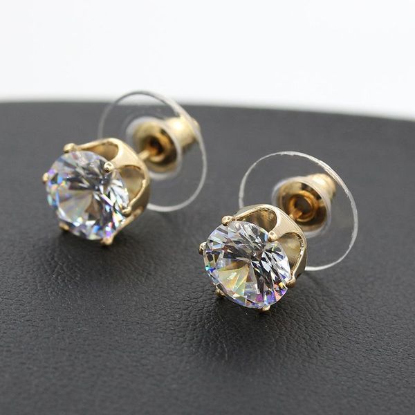 

round zirconia earrings wholesale brand jewelry gold filled purple white cz diamond stud earring, Golden;silver