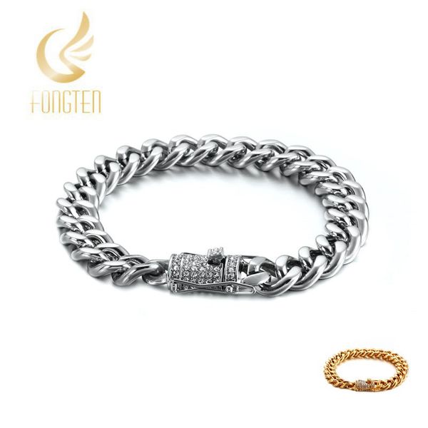 

link, chain 11mm hiphop rock zc cubic zirconia cuban bracelet 316 l titanium steel bracelets gift preferred, Black