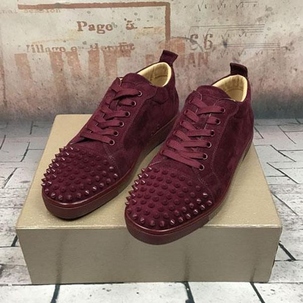 

navy green suede spiked toe red bottom mens shoes spiked flat junior sneakers,party dress wedding casual shoes with box, Black